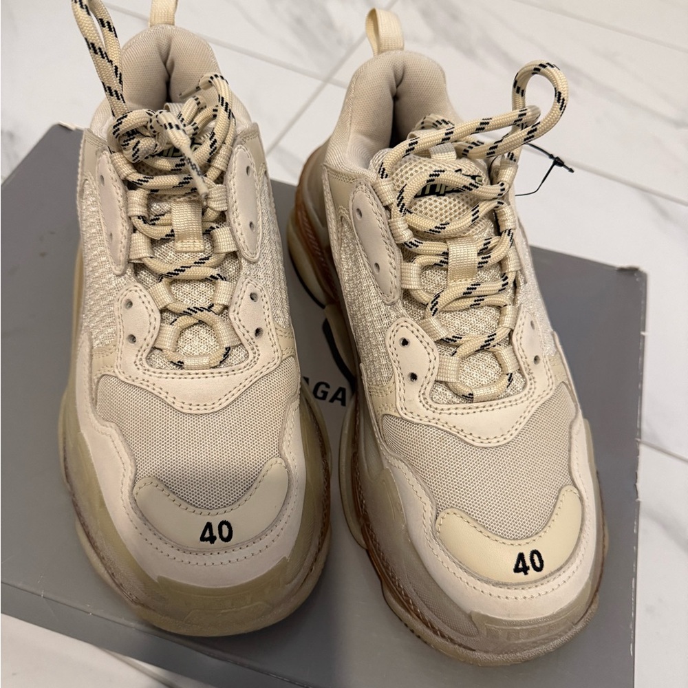 Balenciaga Cream Triple S Sneakers - Picture 6 of 8